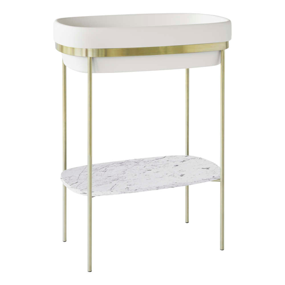 Ex.t RIBBON Washbasin by Sebastian Herkner, with Brass Stand and Marble Shelf