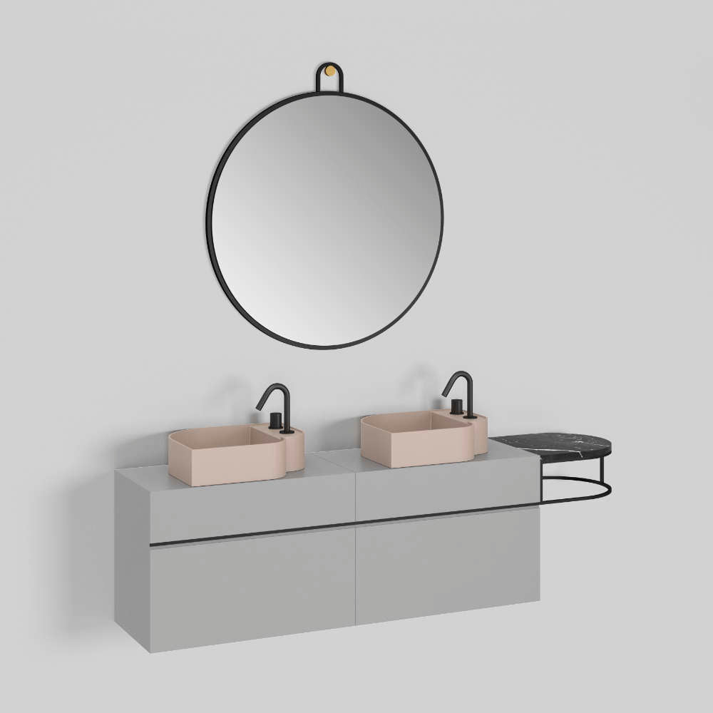 Ex.t NOUVEAU Wasconsole by Bernhardt & Vella met 2 wastafels en 1 spiegel